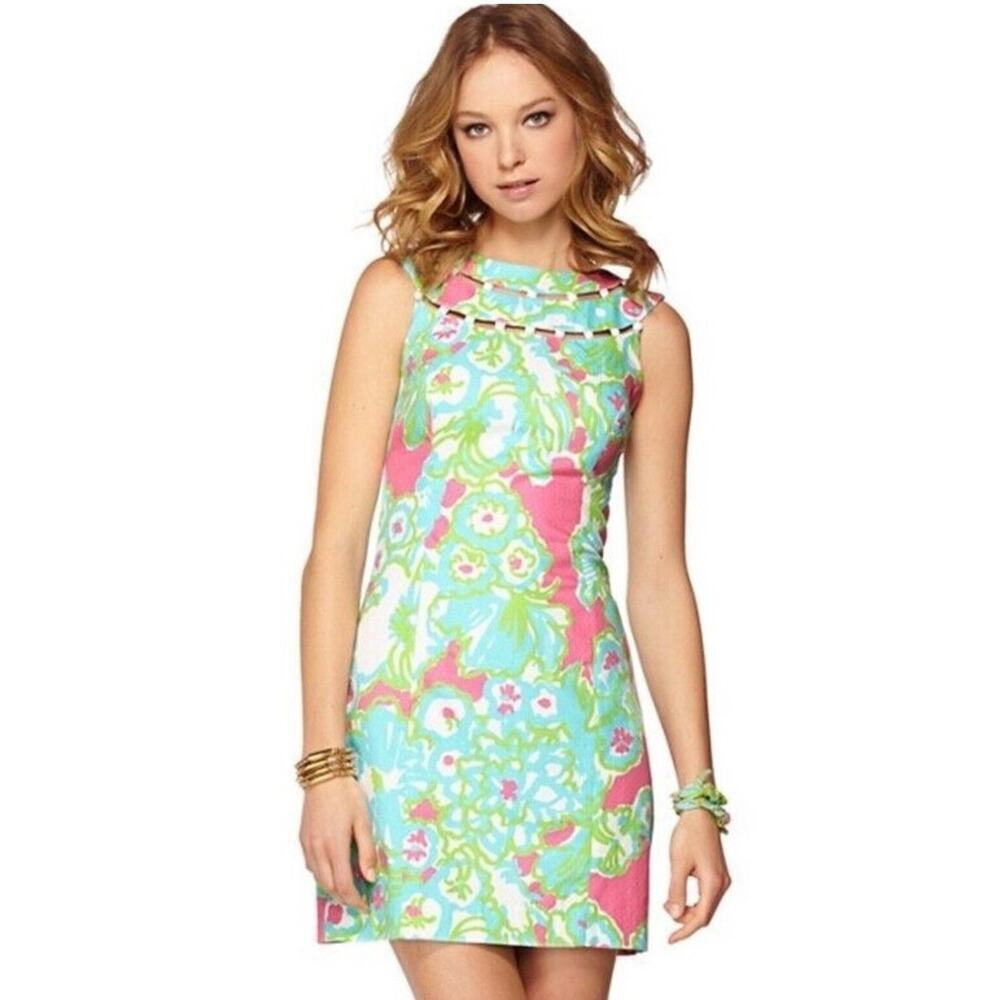 Lilly Pulitzer Lindy PB Pink A Delicacy Beaded Neck Shift Dress Sz 2